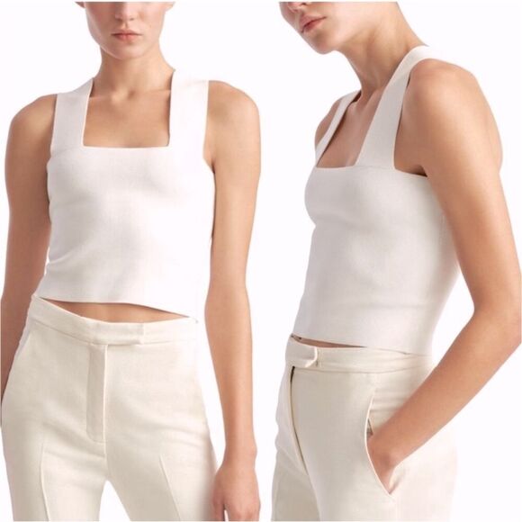 A.L.C. Size XS Lia Rib Knit Crop Tank Top White Coastal Clean Girl Minimalist - Picture 1 of 11